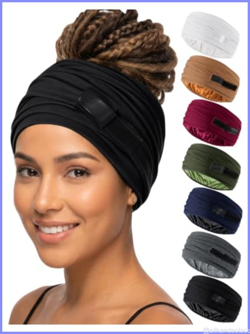 Satin Lined Open Turban Headband Adjustable Velcro Hair Wrap for Locs Braids